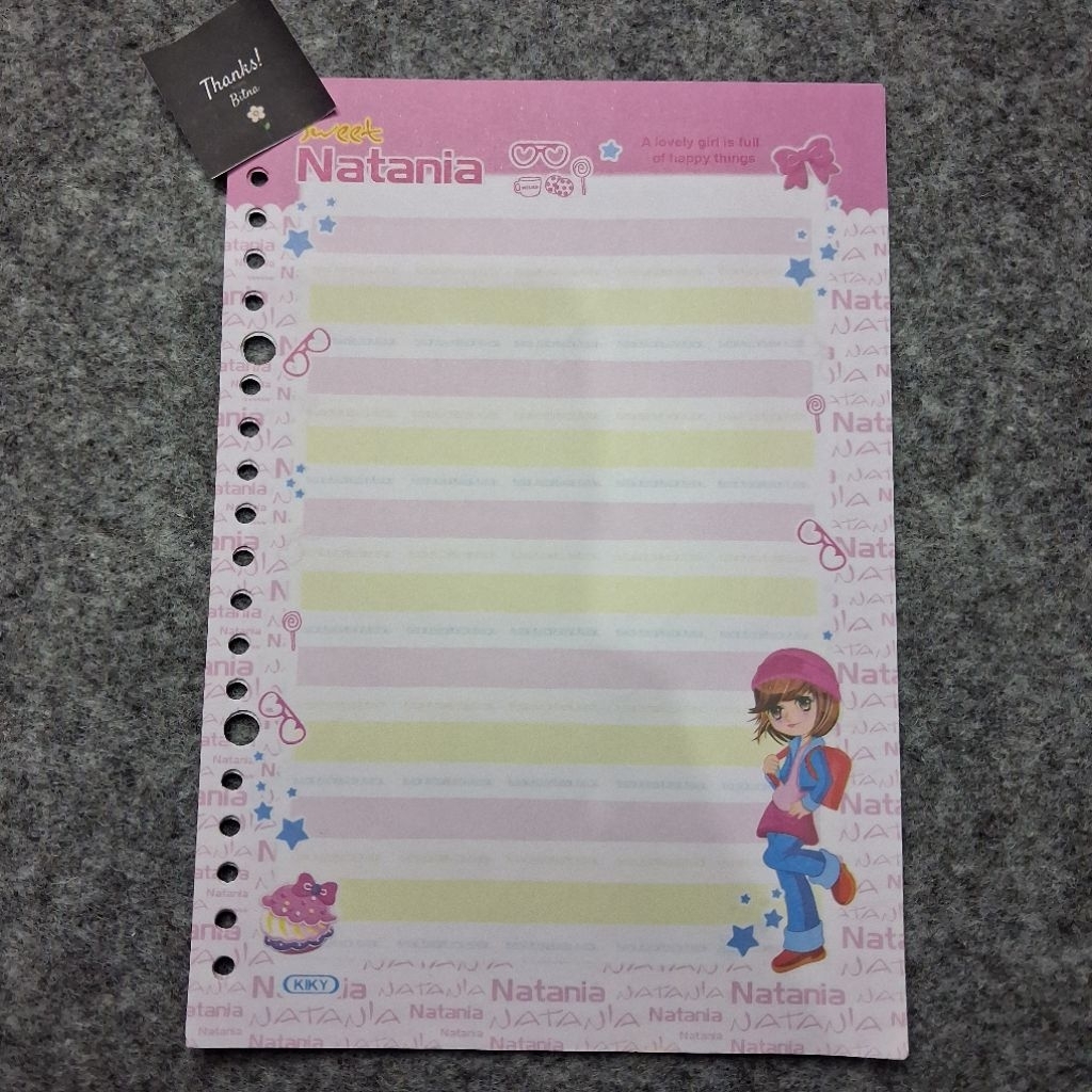 (Preloved) Loose Leaf / Kertas Binder Karakter Sweet Natania