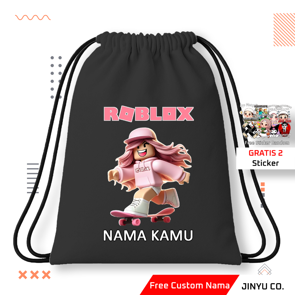 Tas Serut | Tas Serut Anak Perempuan Roblox Skateboard Gratis Custom Nama | Tas Serut Roblox Anak Ce