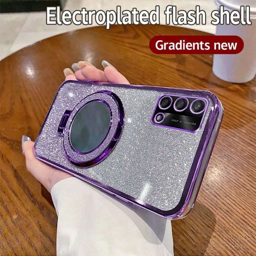 Casing OPPO A74 4G / A95 4G Softcase Magsafe Mirror Ring Standing Glitter Mewah