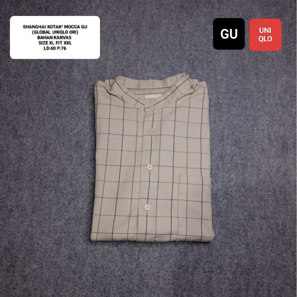 KEMEJA SHANGHAI MOTIF KOTAK² GU UNIQLO ORI SIZE XL FIT XXL BAHAN KANVAS