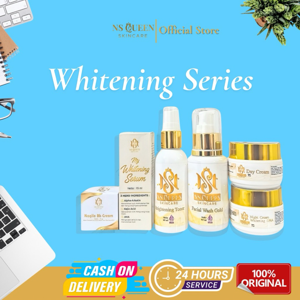 NS Queen Paket Series Whitening Premium 6 Produk Unggulan Facial Wash Gold Brightening Toner Serum N