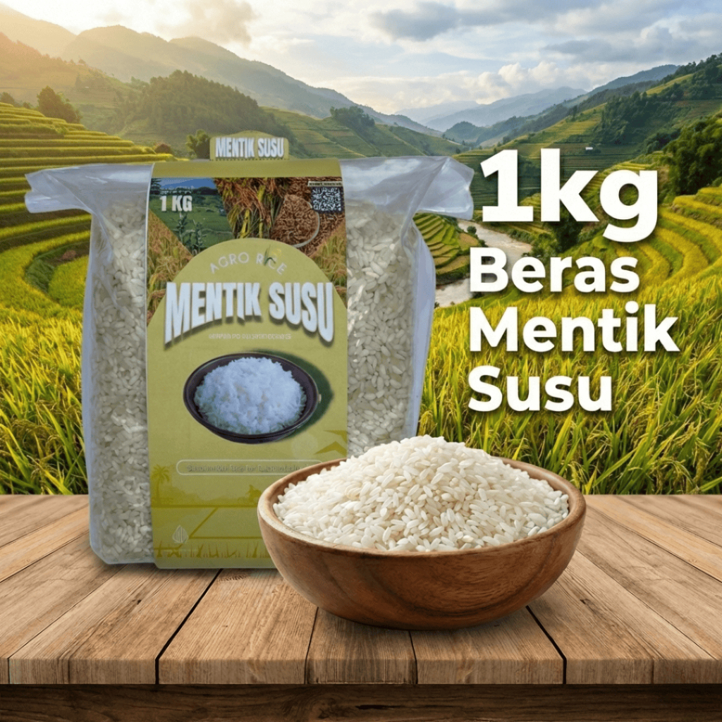 Beras Mentik Susu Organik Agro Rice 1Kg (Vakum) - Mirip Beras Jepang (MPASI)
