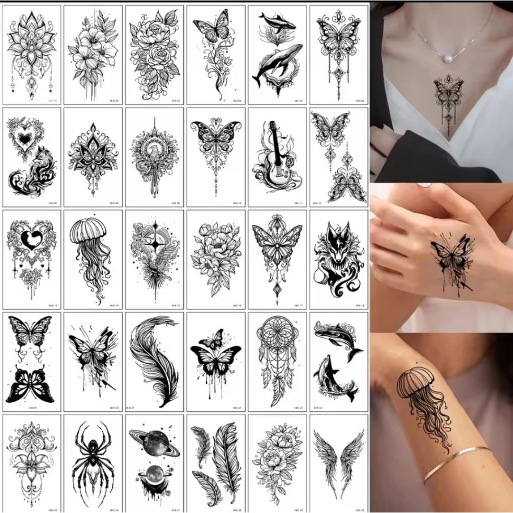 [10Pcs Gambar HHE] Tato Temporer Temporary Tatto Tahan Anti Air Sementara Motif Sayap Kupu Burung