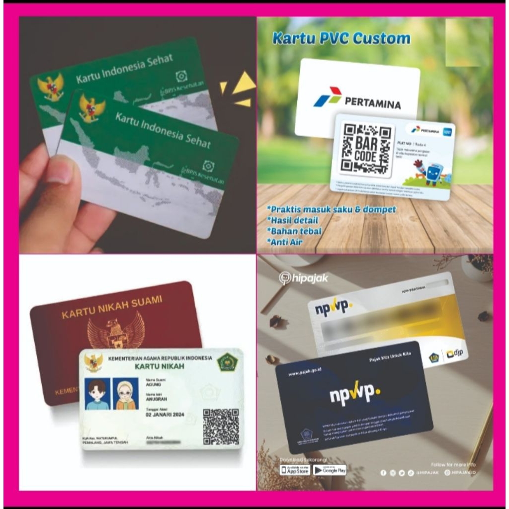 Cetak Kartu PVC Tebal NPWP, BPJS, barcode Pertamina dll- Anti Air, Hasil Tajam, Tahan Lama