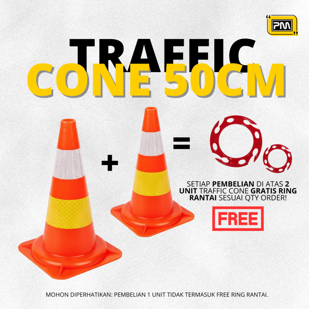 [FREE Ring] Safety Traffic Cone Rubber 50 cm / Kerucut Lalu Lintas Karet Pengaturan Arus & Lalu Lint
