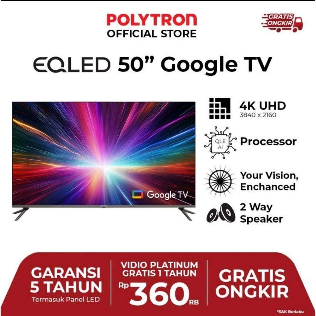 TV POLYTRON 50 INCH QLED 4K UHD ANDROID GOOGLE TV 50QG3059/ PROMO