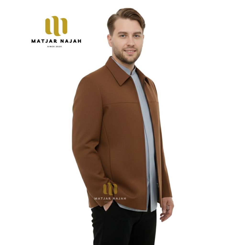 Matjar Najah - Jasket Zipper Formal Casual Cokelat Premium