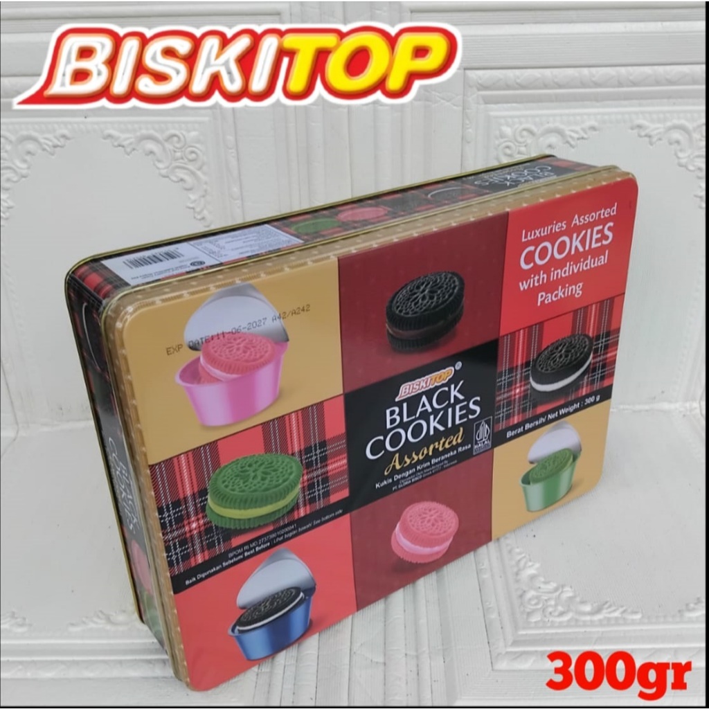 Biskitop black cookies assorted kemasan kaleng kotak 300gr