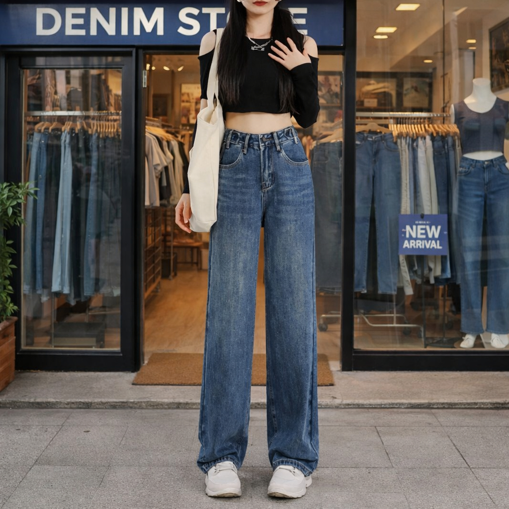 Korea Kulot Jeans Highwaist Loose Celana Jeans Wanita Kekinian