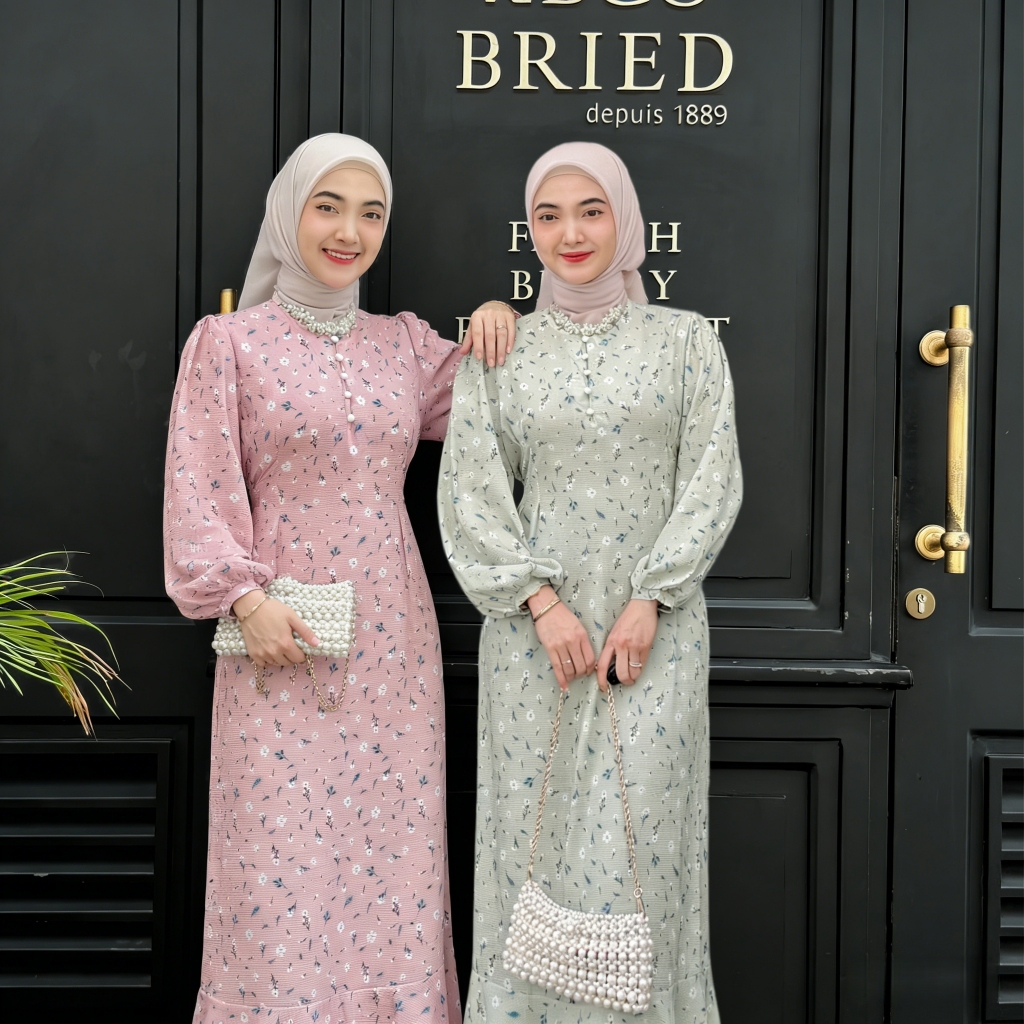 FANMU Floral Dress Muslim Kekinian Gamis Motif Bunga Daisy Vintage