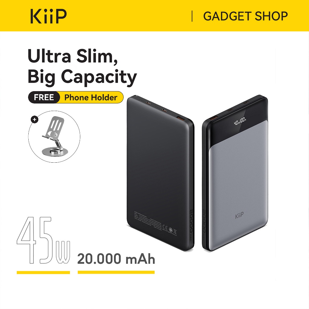 KiiP E14 Power Bank 20000mAh Fast Charging 45W Powerbank Slim LED Display