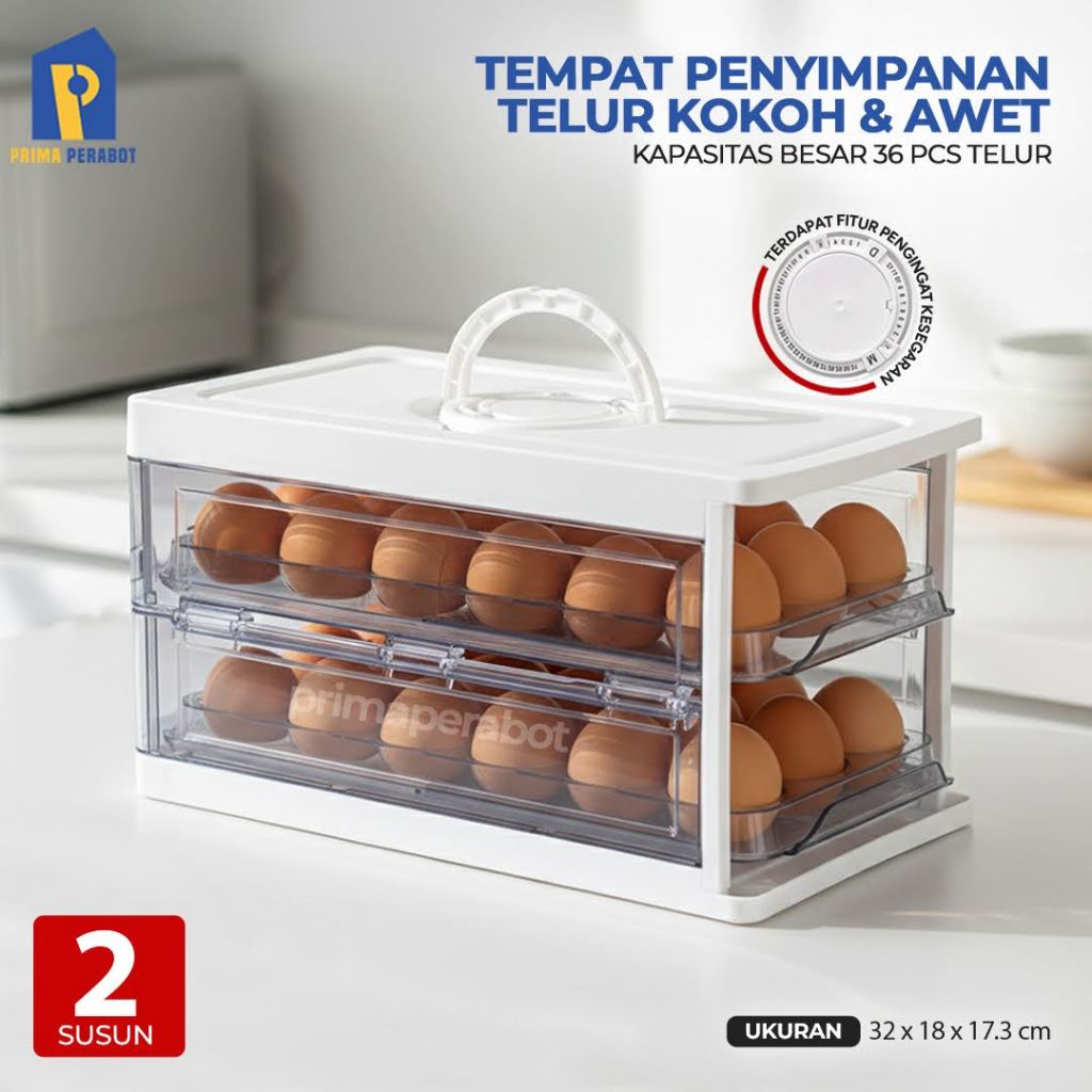 Tempat Telur Model Laci 2 Susun Rak Telur 36 Slot Organizer Kulkas
