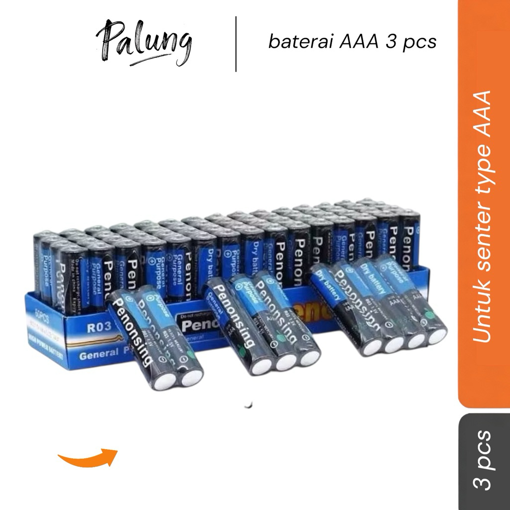 baterai AAA 3 pcs untuk senter kepala dan senter tangan