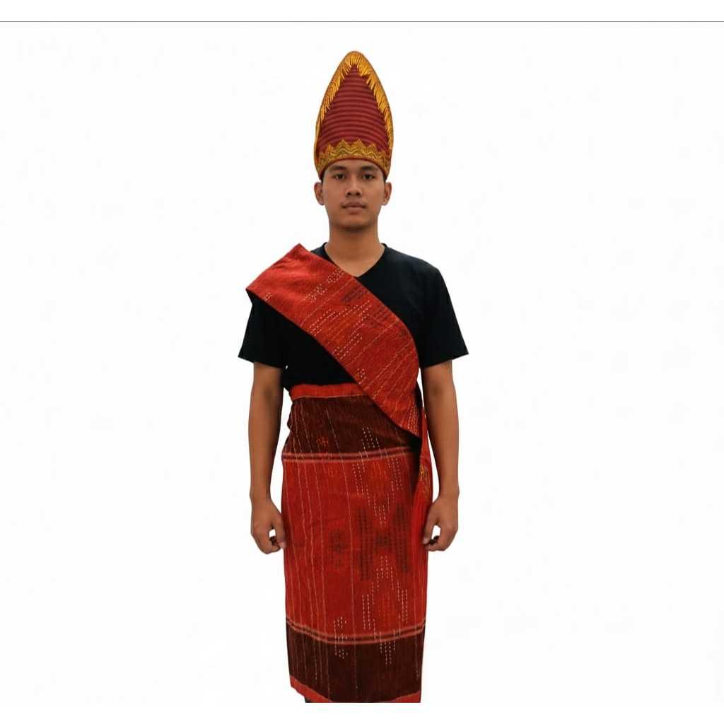 Paket kostum adat batak  cowok - topi -selendang -ulos sadum - kostum adat batak cowok