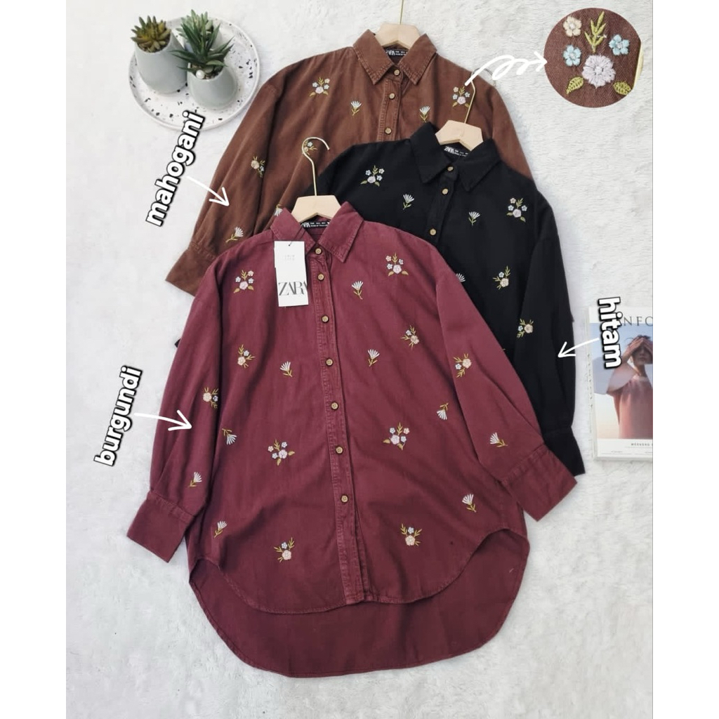 kemeja dalia zara//kemeja soft jeans bordir zara///pakaianwanitasby
