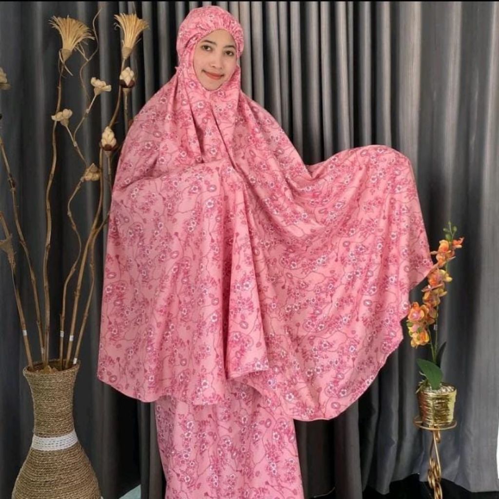 mukena dewasa kain katun premium cantik warna pink