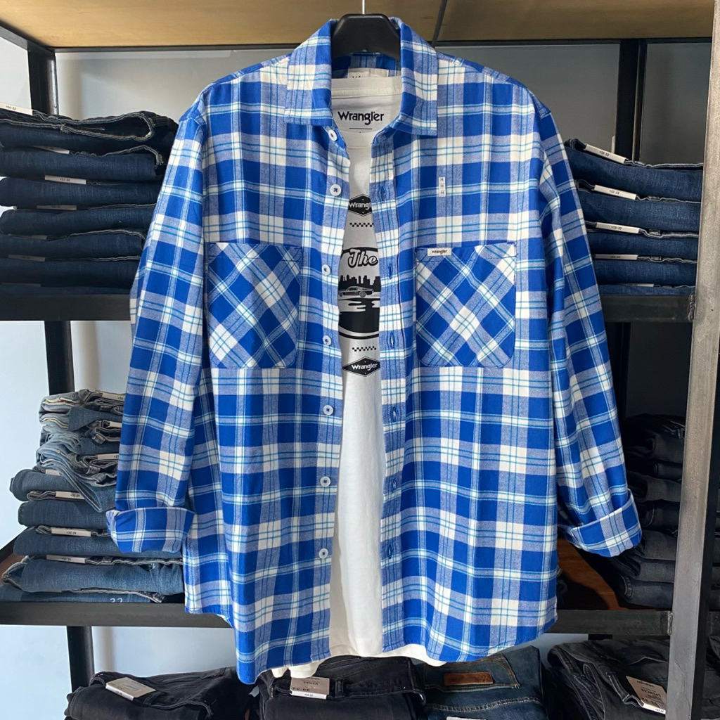 Kemeja Wrangler Lengan panjang Original Mall Regularfit Blue