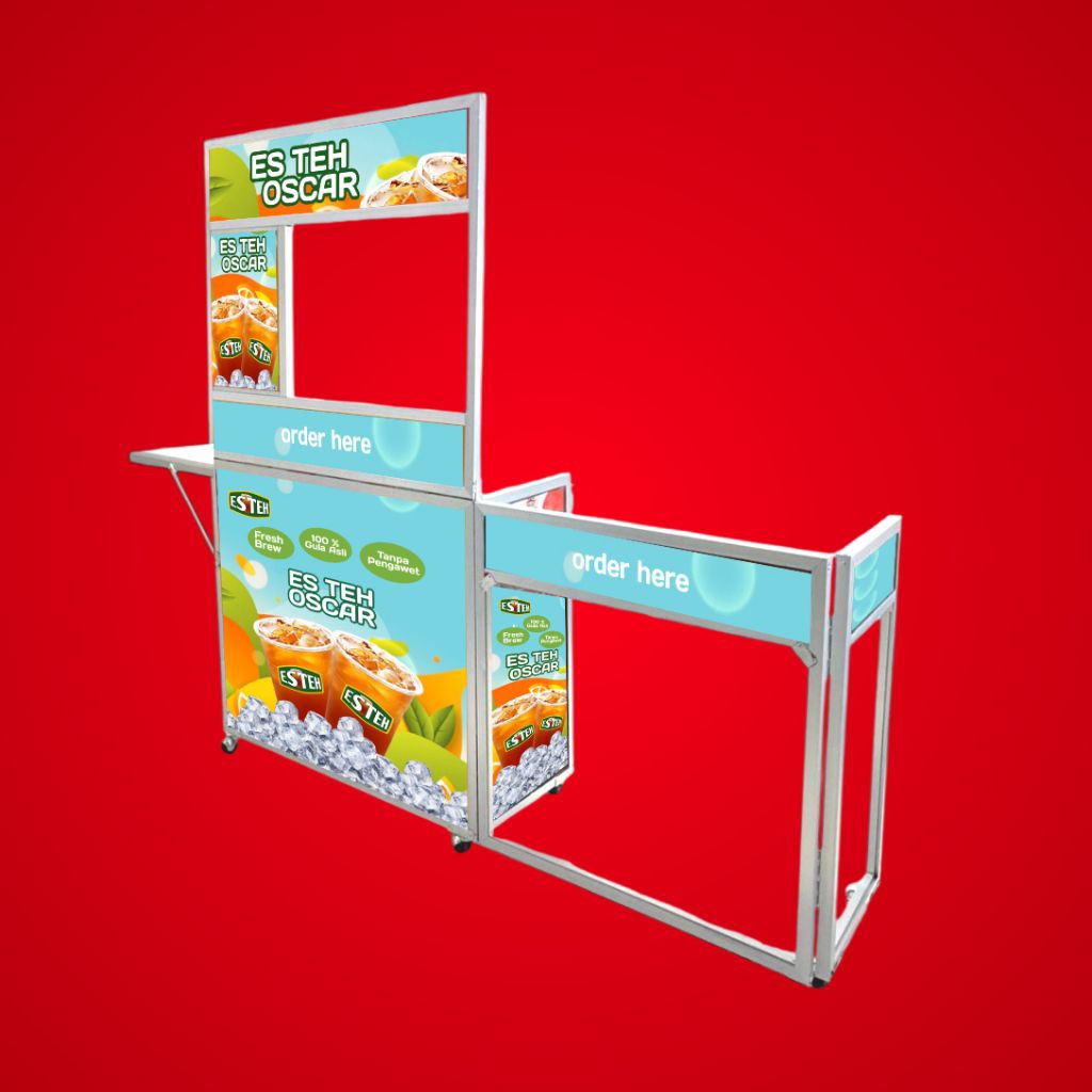Booth Portable Alumunium + Meja Kompor + Display Menu + Meja samping  | Gerobak lipat / Meja lipat u