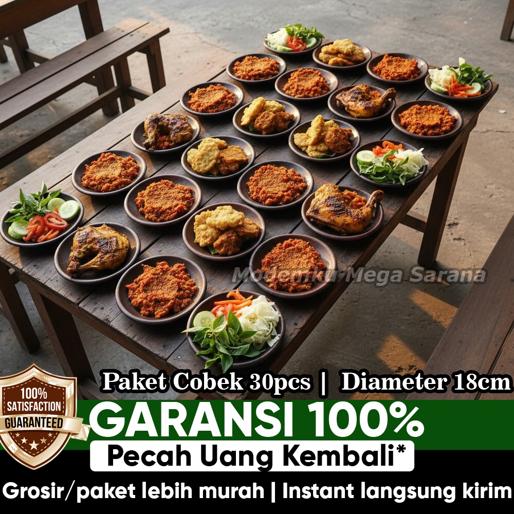 30pcs - Paket Usaha Sambal Gami Bakar Piring Cobek Tanah Liat - 18 cm