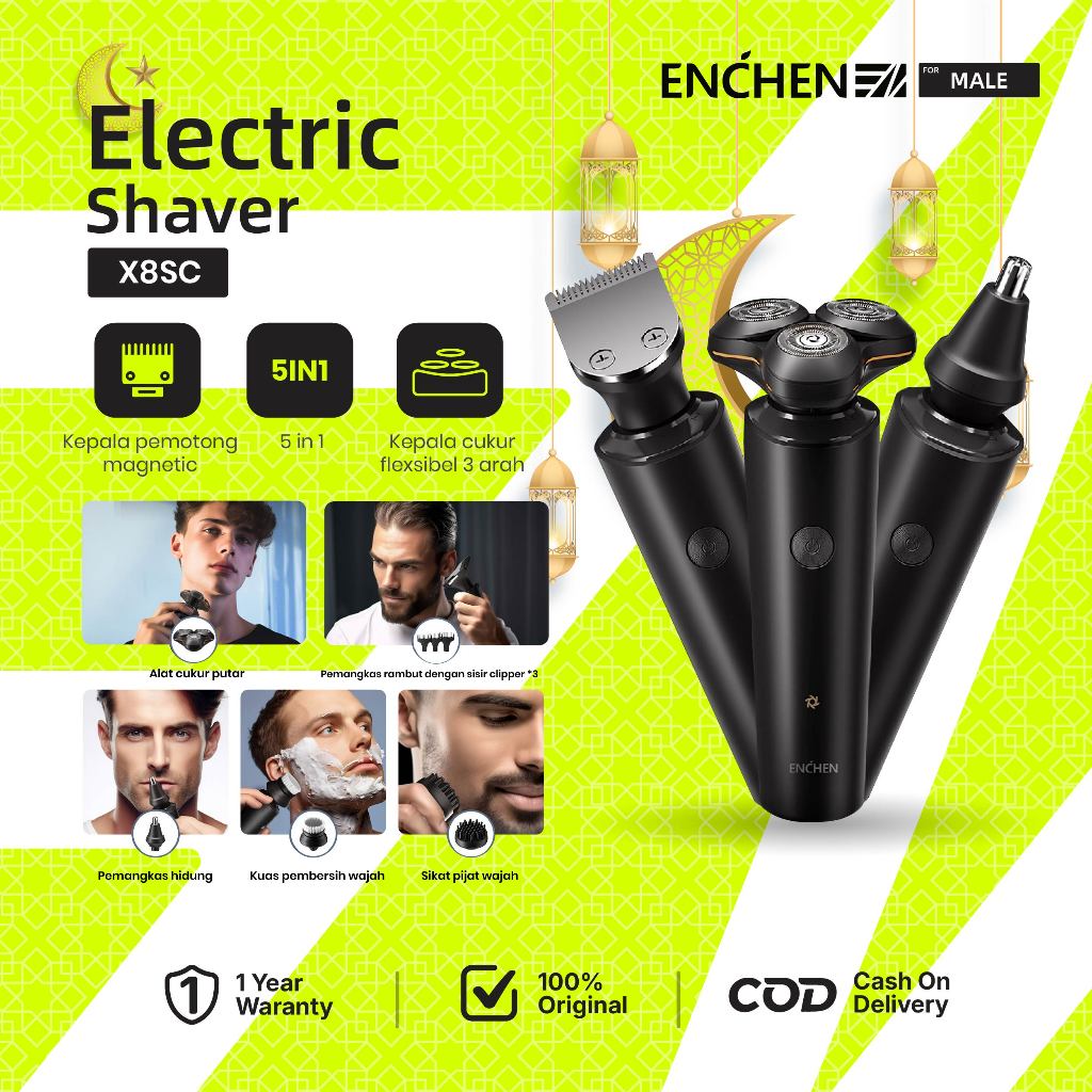 ENCHEN X8S-C Alat Cukur Rambut 5 in 1 Waterproof Alat Shaving Pencukur Kumis Listrik Magnetic