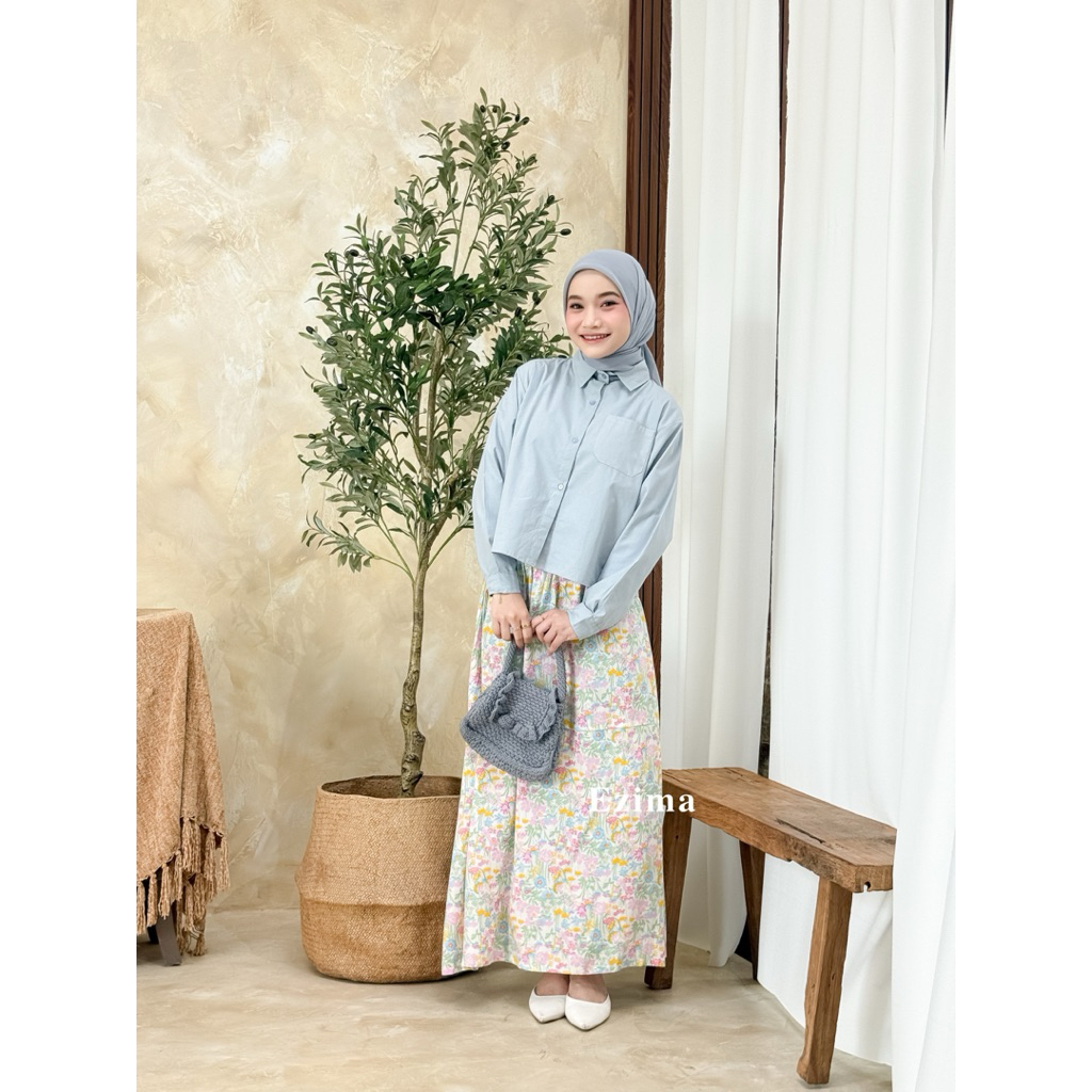 EZIMA - YUNA PATTERN SKIRT skirt korean style panjang A line skirt rok span hitam rok rajut rok wani