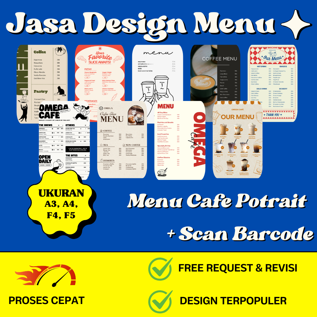 Jasa Desain Menu Cafe Potrait | Menu Makanan & Minuman | Cepat + Free Revisi