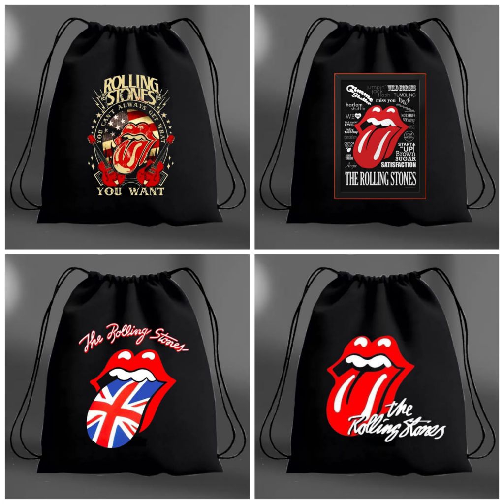 Tas serut grup rolling stones/String bag/Tas serut kanvas/Tas sekolah/Tas olahraga/Tas fuitsal/Tas c