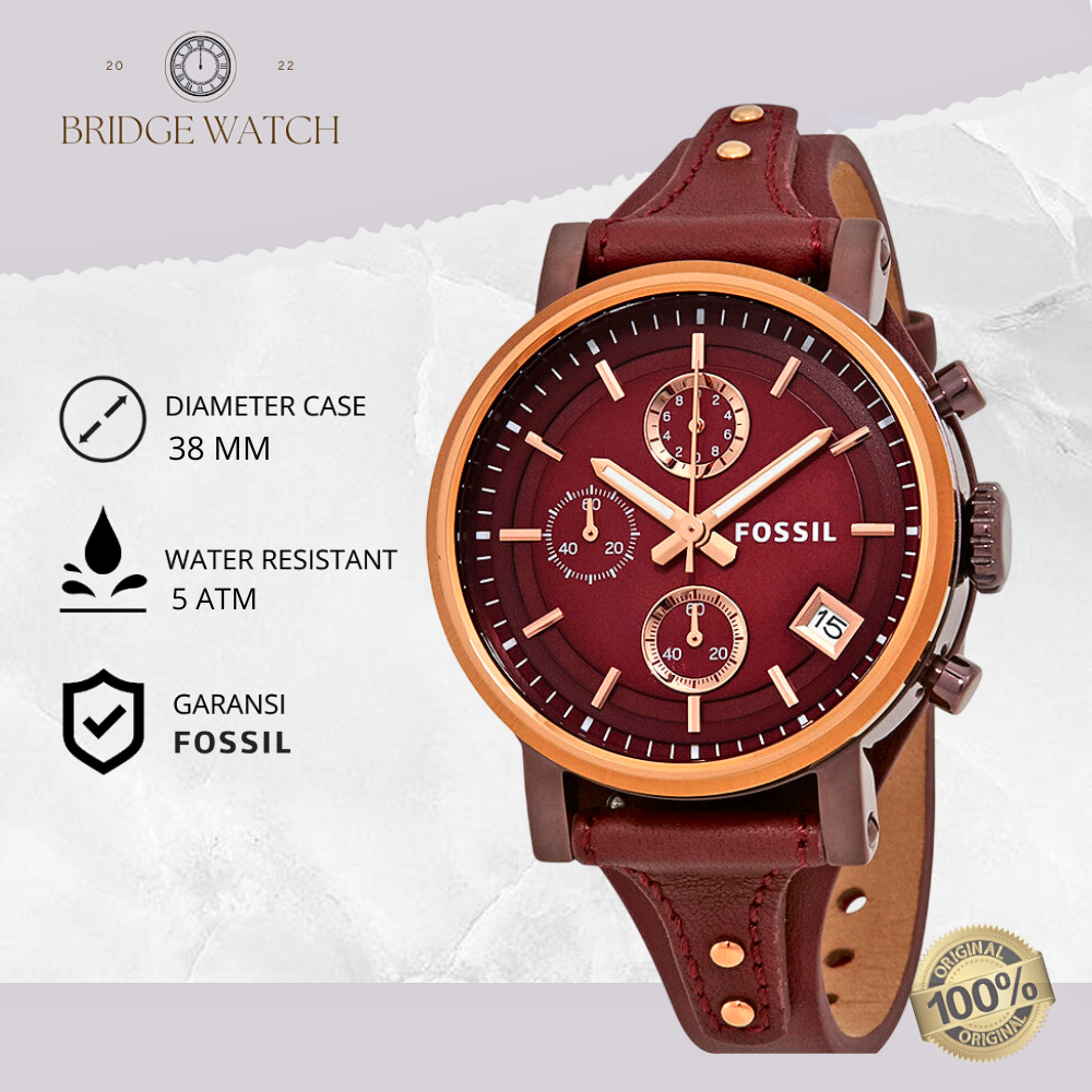 Jam Tangan Wanita Fossil Boyfriend ES4114 Chronograph Kulit Casual Original
