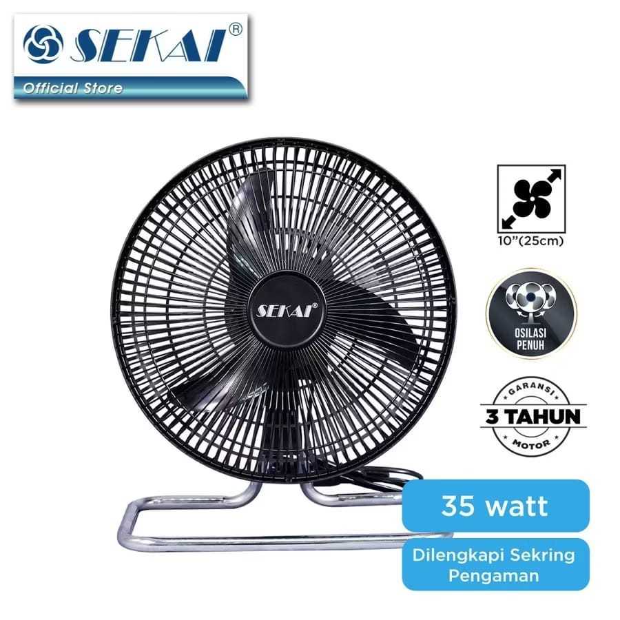 Kipas Sekai 10 inch Baling Besi Black Angin Kencang