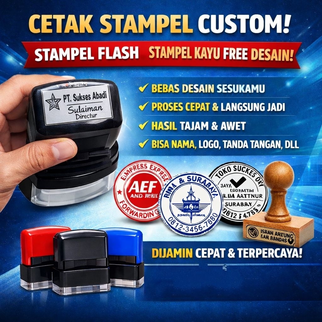 (1 HARI JADI) CETAK STAMPEL FLASH , STAMPEL KAYU CUSTOM STAMPEL