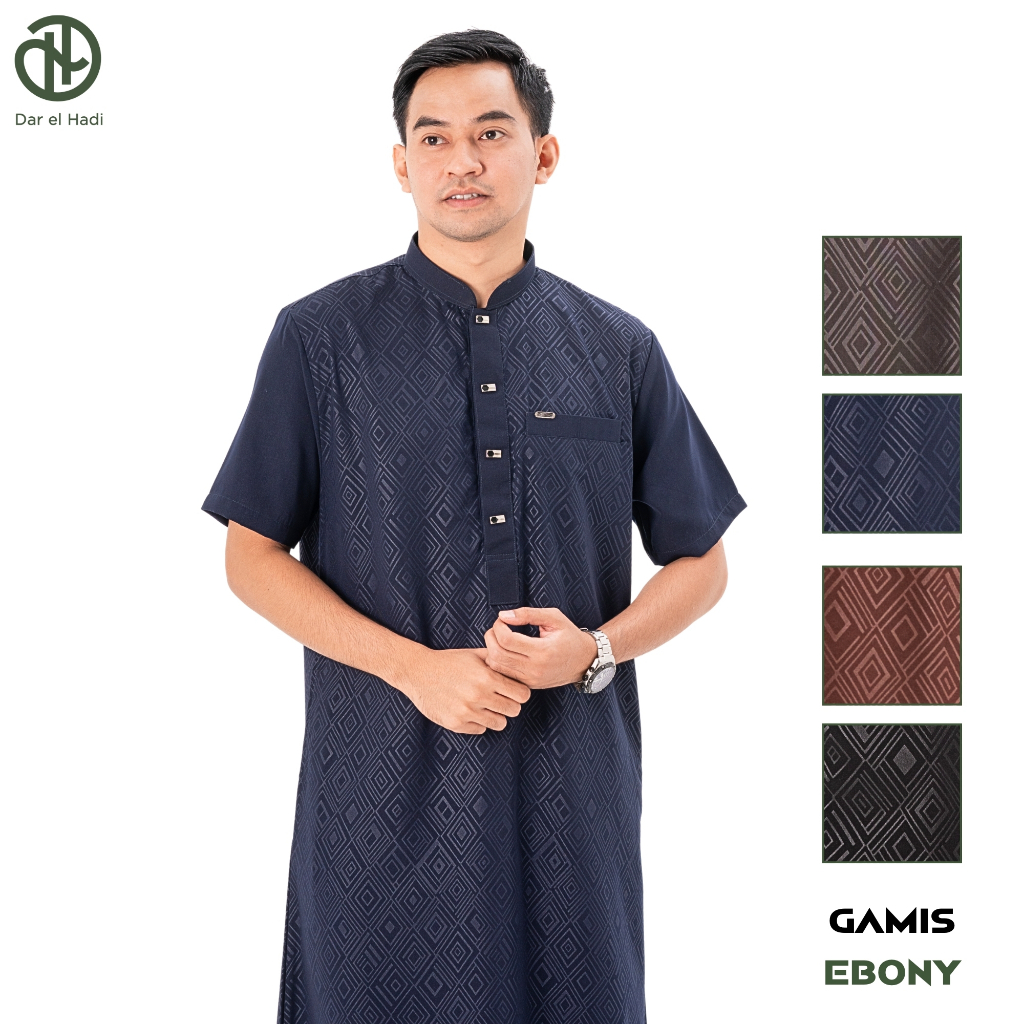 Darelhadi - Jubah Gamis Pria Dewasa Gamis Ebony Navy Motif Embos Kancing Premium