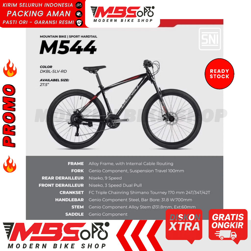 [PROMO TERBATAS] GENIO M544 SEPEDA MTB GUNUNG ALLOY 27"5 INCH BY UNITED 27 SPEED REM CAKRAM DEWASA R