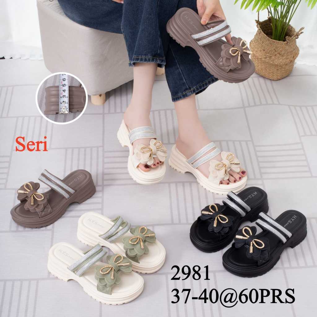 Sandal wanita slop jelly kekinian sandal tinggi korea pita gliter karet daily fashion slip on anti s
