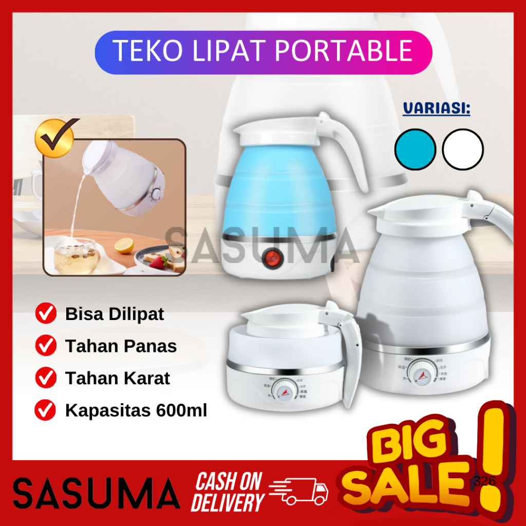 SASUMA Teko Listrik Lipat Portable 600ml Pemanas Air Foldable Electric Kettle Camping Travel Mini