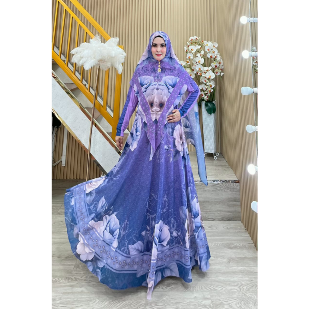 Gamis Syari Motif Printing Bunga Set Khimar Ceruty Premium Busui Wudhu Friendly Namira