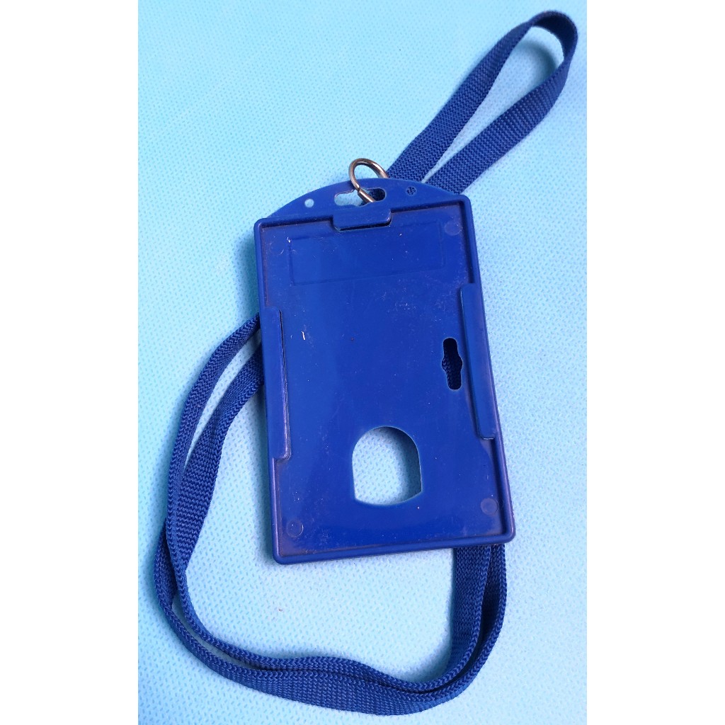 PAKET LENGKAP ID Card Holder Mika Plastik Solid B2 6.5x9 cm & Lanyard Tali Name Tag Panitia Biru