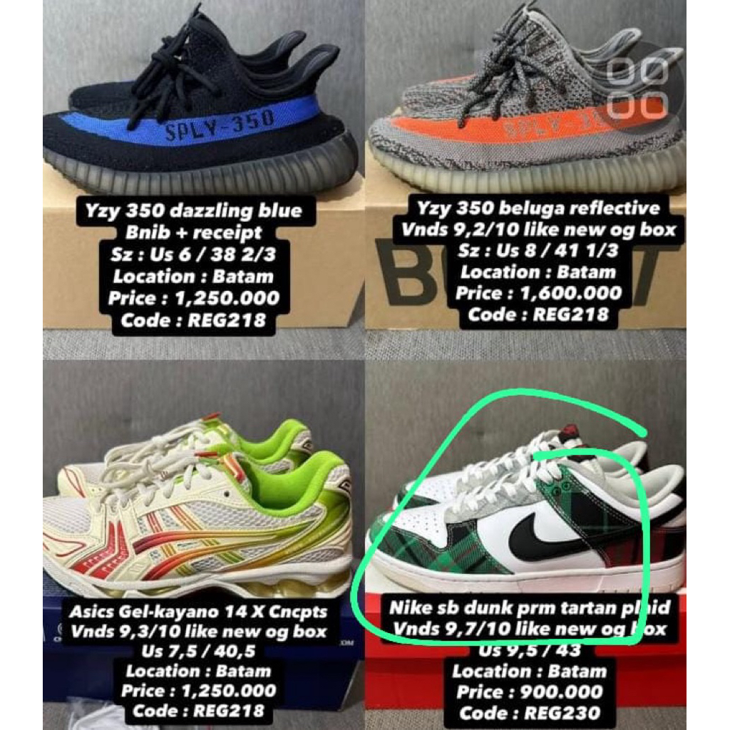 nike sb dunk prm tartan bekas