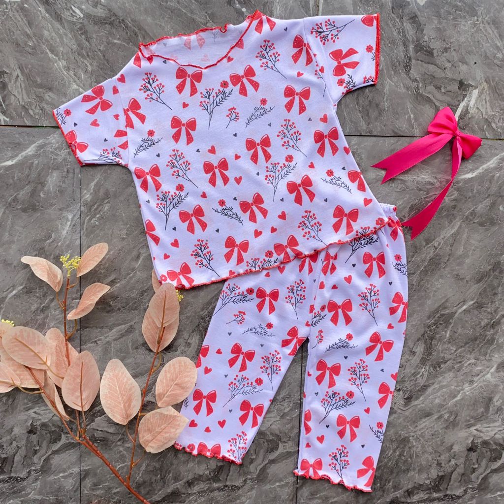 Piyama Bayi Perempuan Usia 3-12 Bulan Setelan Dres Piyama Pakaian Harian Bayi Perempuan Saranjana Ba