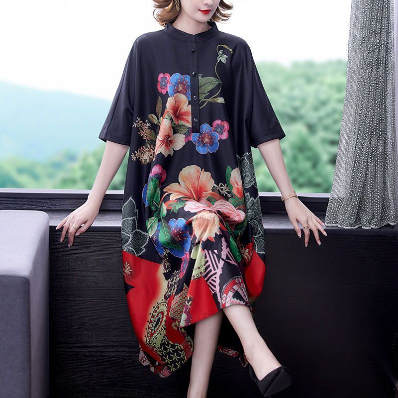 Women Cotton Linen Short Sleeve Dress Midi Shirt Dress