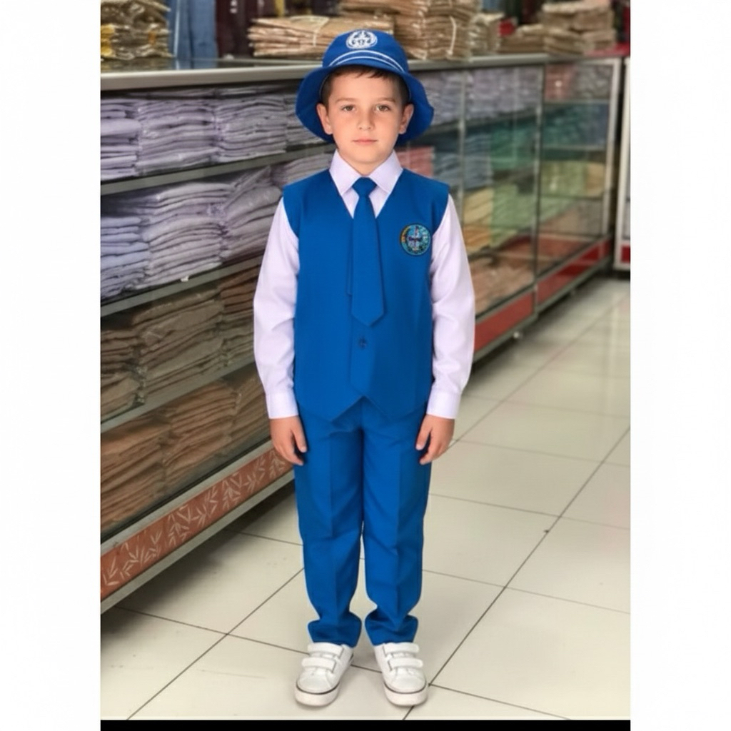 baju tk stelan biru benhur rompi pisah