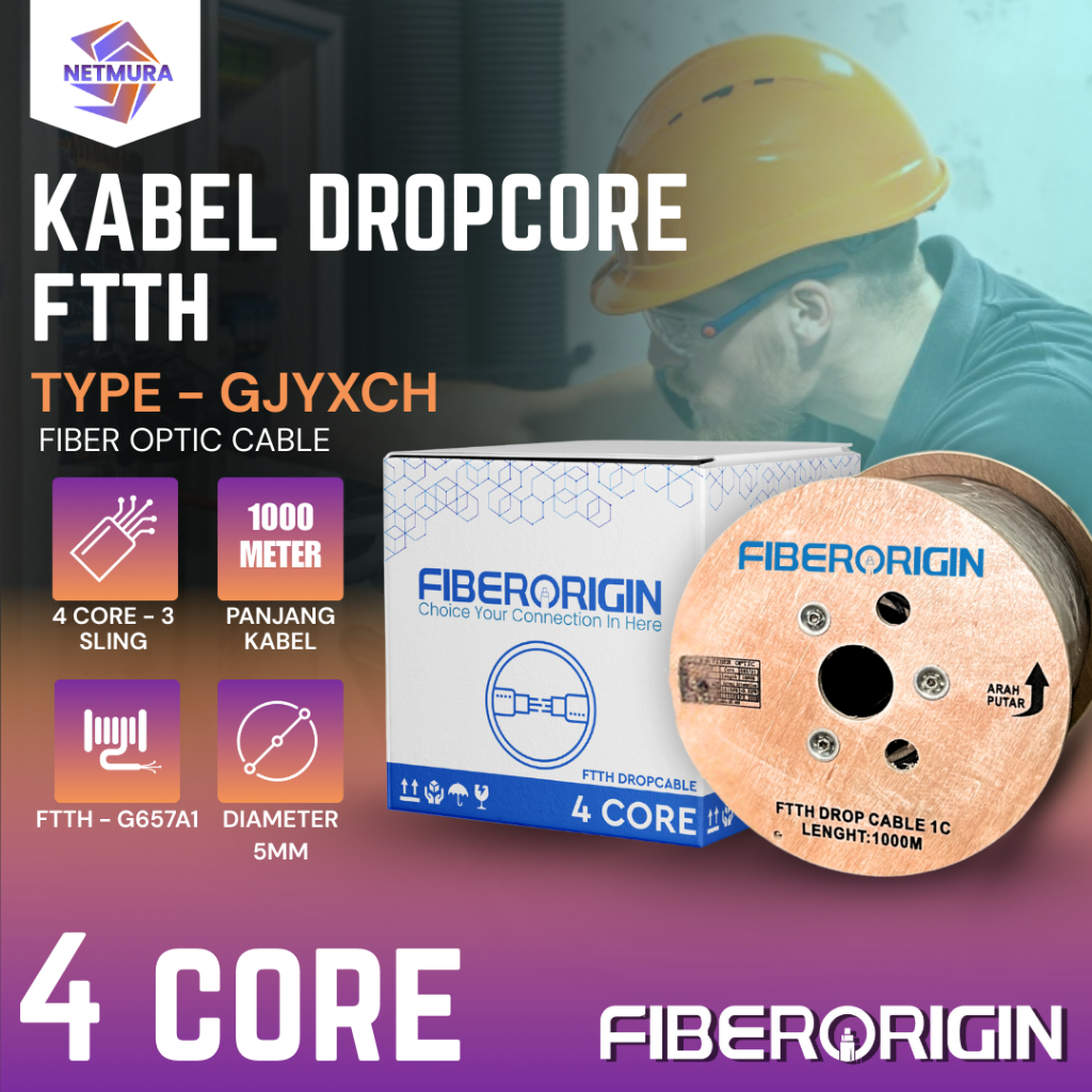 FIBERORIGIN Kabel Dropcore FO 4 Core 3 Seling 1KM Outdoor Indoor