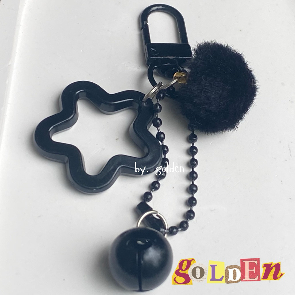 [READY STOCK] Keychain Aesthetic Pink Star Pom-Pom & Bell | Gantungan Kunci Tas Akrilik Lucu by Gold