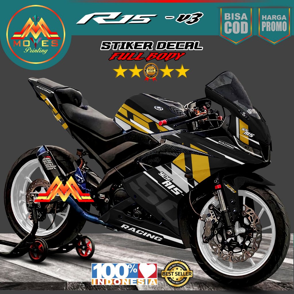Decal stiker R15 V3 full body - stiker motor variasi racing body hitam r15 v3