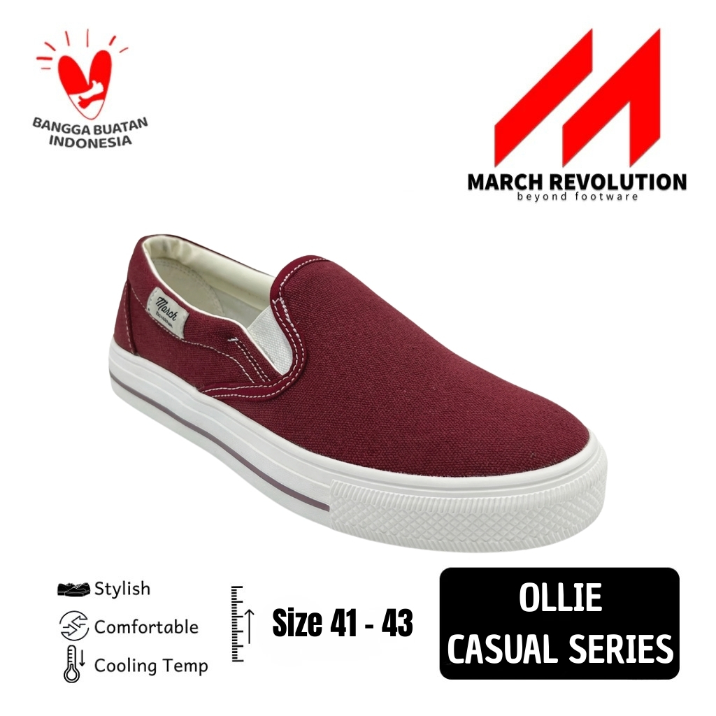 March Revolution Ollie Sepatu Slip On Unisex Pria Wanita - Sneakers Canvas Maroon