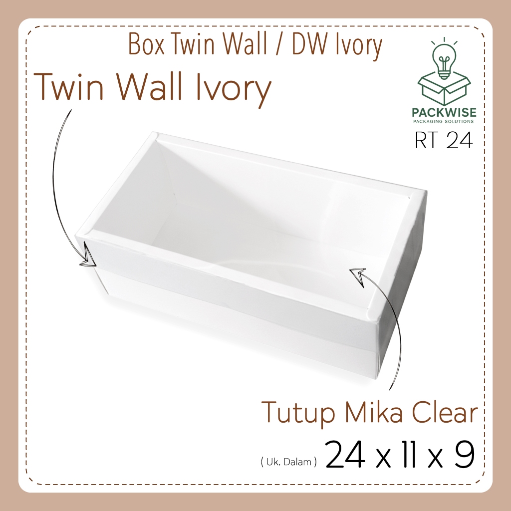 Box Twin Wall / DW / Double Wall Ivory Putih + Tutup Mika Clear - 24x11x9 cm - Cake Kue Hampers