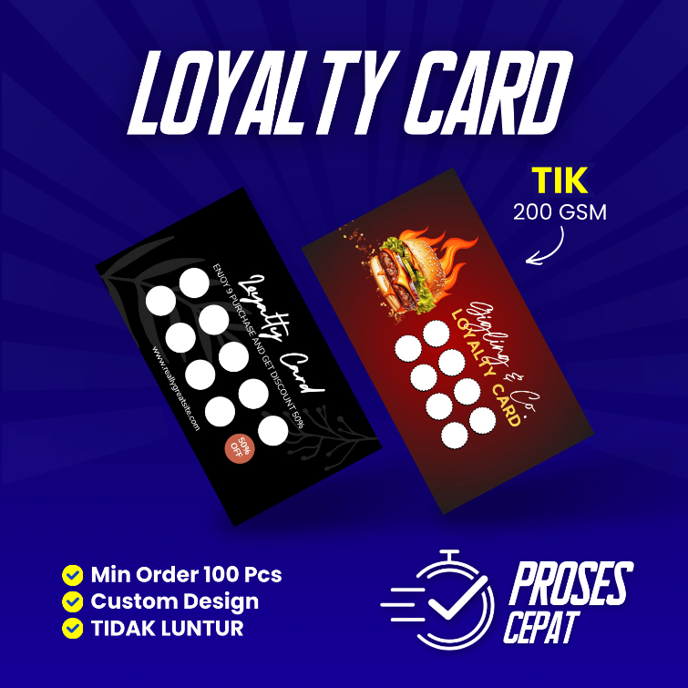 Cetak Loyalty Card Bahan TIK 200gsm Tidak Luntur / Custom Print Loyalty Card