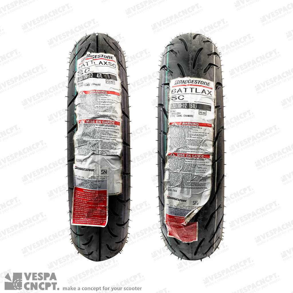 Ban Bridgestone Battlax Scooter Sc Vespa Sprint Primavera Set Depan 110/70-12 Belakang 120/70-12 Rin