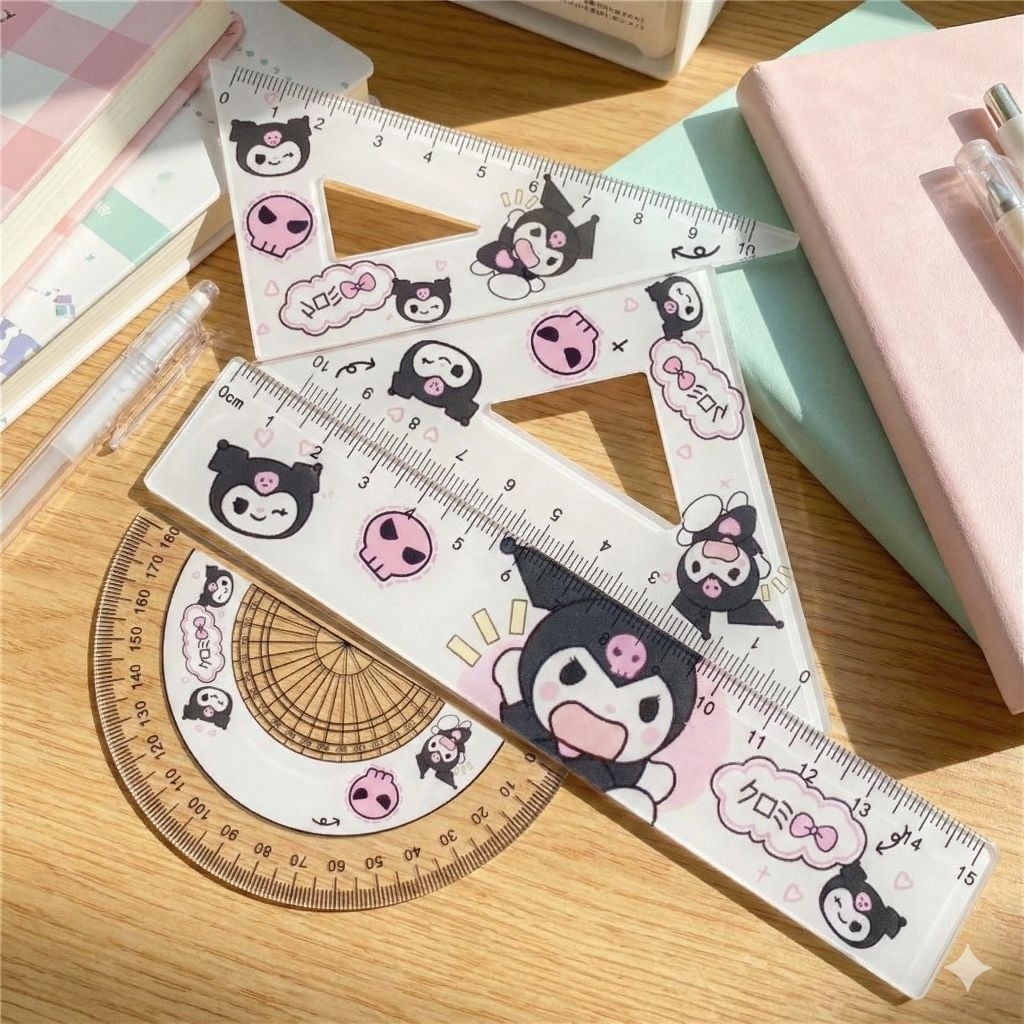 Niari 4 pcs penggaris busur atk karakter anak perempuan hadiah ulang tahun