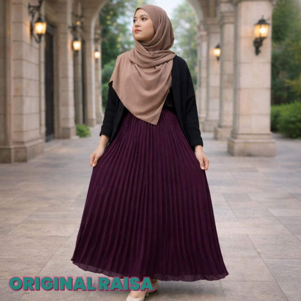 ROK MIDI PLISKET PREMIUM SIFON CERUTY PJ 90CM/ROK PESTA MEWAH/SKIRT PLEATED HEAVY SIFON/ROK PLISKET 