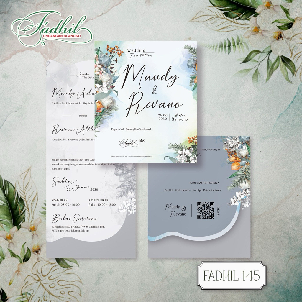 (Tanpa Min Order) Undangan pernikahan  Satuan, Cantik, Elegan, dan berkualitas, fadil 145